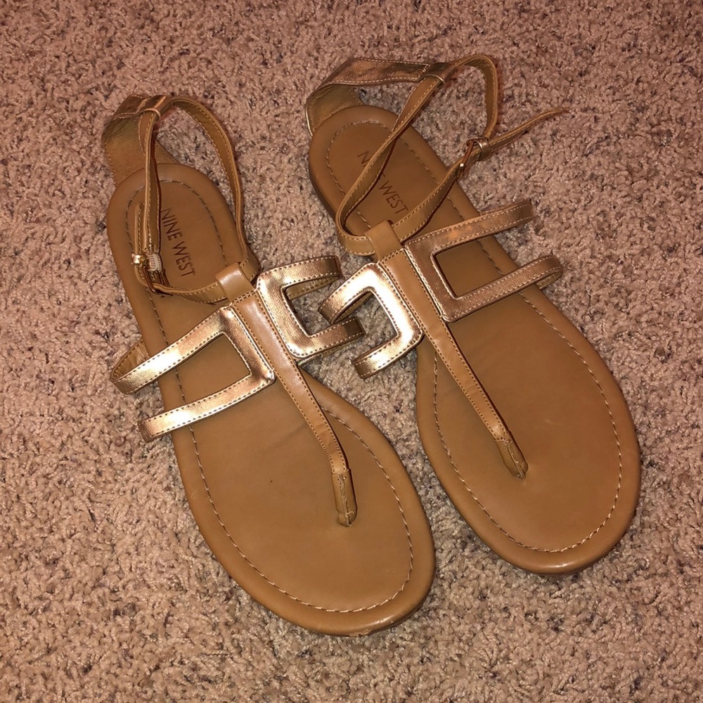 Nine West Gold and Tan Sandals Size 10